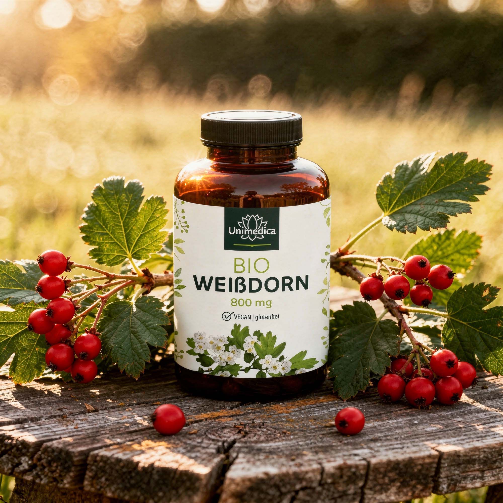 Bio Weißdorn - 800 mg pro Tagesdosis (2 Kapseln) - 200 Kapseln - von Unimedica