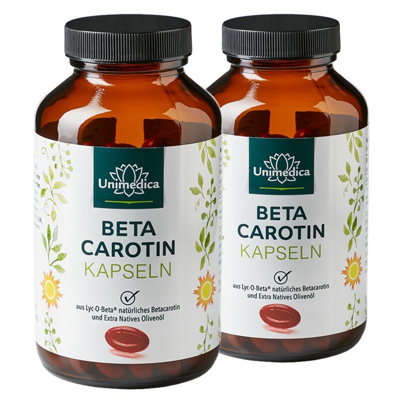 2er-Sparset: Beta Carotin - aus Lyc-O-Beta® - 15 mg - 25.000 IE pro Tagesdosis - 2 x 180 Softgelkapseln - von Unimedica