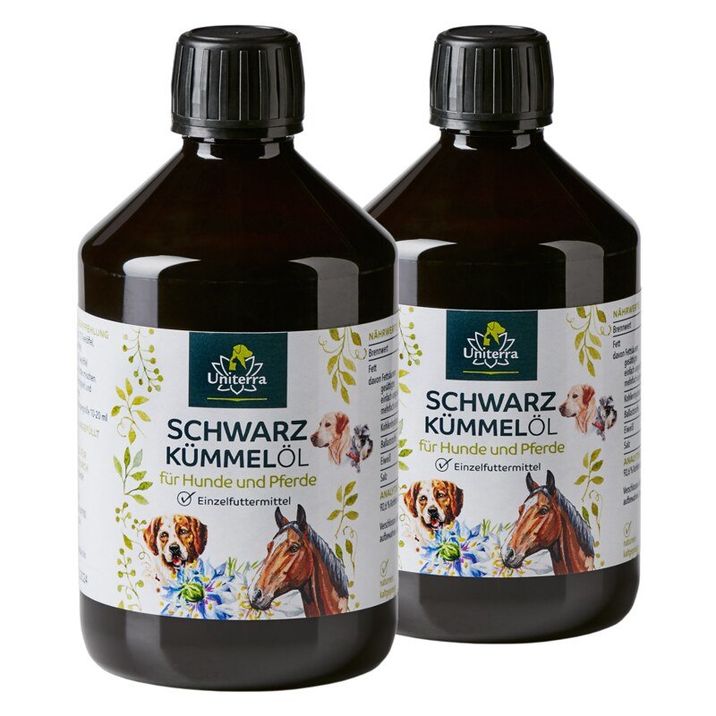 2er-Sparset: Schwarzkümmelöl für Hunde und Pferde - kaltgepresst -  2 x 500 ml - von Uniterra