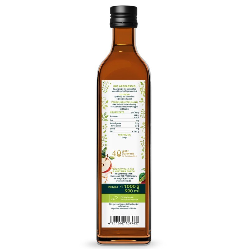 Bio Apfelessig - mit Essigmutter - nicht pasteurisiert - naturtrüb - 1000 g - von Unimedica