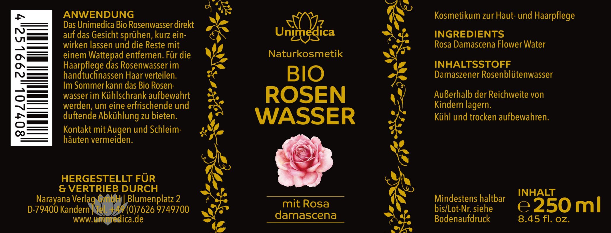 Bio Rosenwasser - Spray - 250 ml - von Unimedica