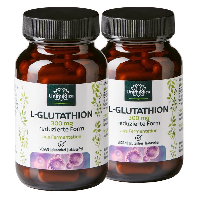2er-Sparset: L-Glutathion - reduzierte Form aus natürlicher Fermentation - 300 mg pro Tagesdosis (1 Kapsel) - 2 x 60 Kapseln - von Unimedica