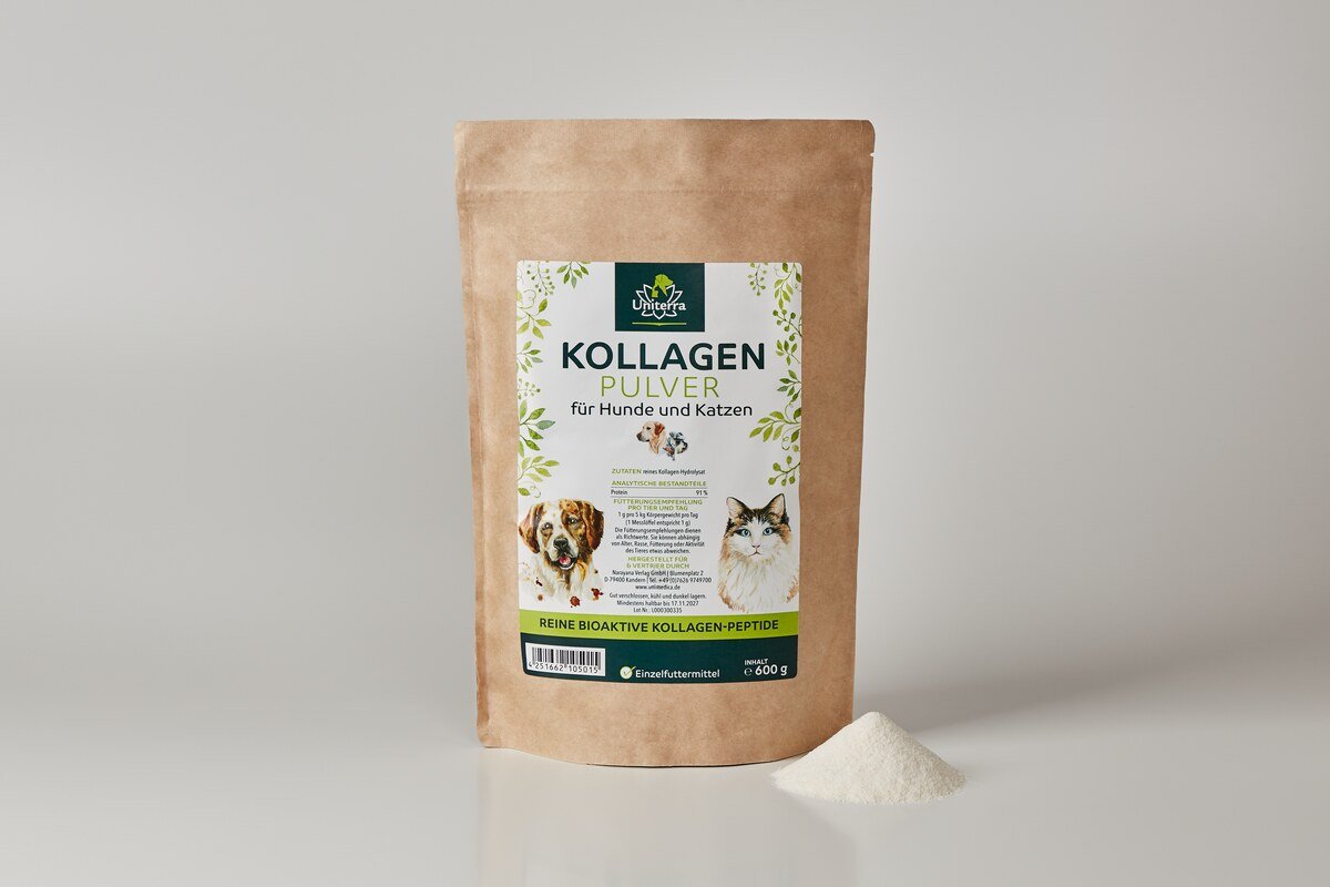 Kollagen Pulver für Hunde und Katzen - Kollagen-Hydrolysat vom Rind - Einzelfuttermittel - 600 g - von Uniterra
