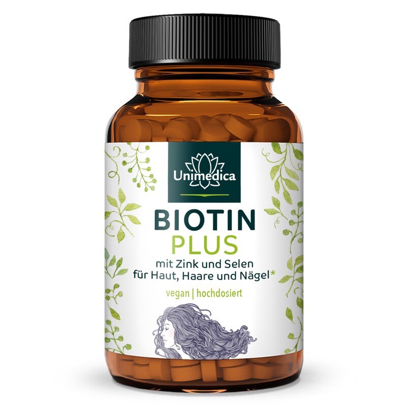 Biotin Plus mit Selen und Zink* - für Haut, Haare und Nägel - ultra hochdosiert - 365 Tabletten - von Unimedica