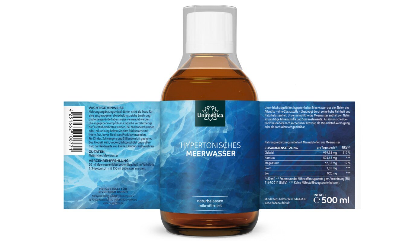 Hypertonisches Meerwasser - naturbelassen & mikrofiltriert - 500 ml - von Unimedica