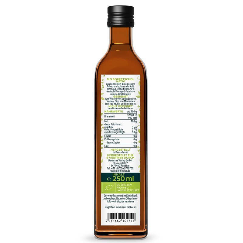 Bio Borretschöl nativ - naturrein - kaltgepresst - 250 ml - von Unimedica