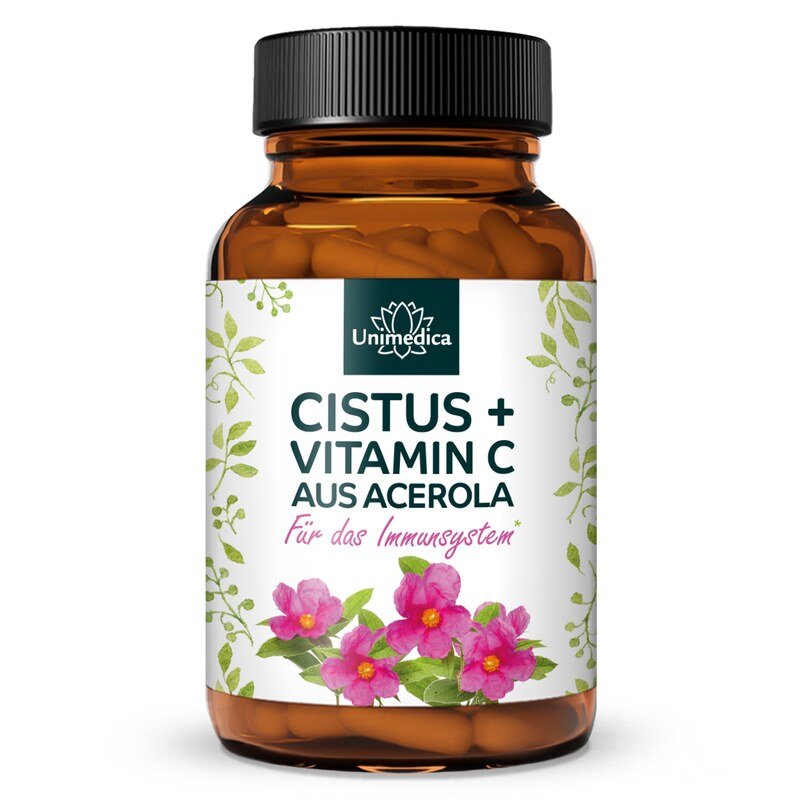 Cistus + Vitamin C aus Acerola - 384 mg Cistus pro Tagesdosis (1 Kapsel) - 90 Kapseln - von Unimedica