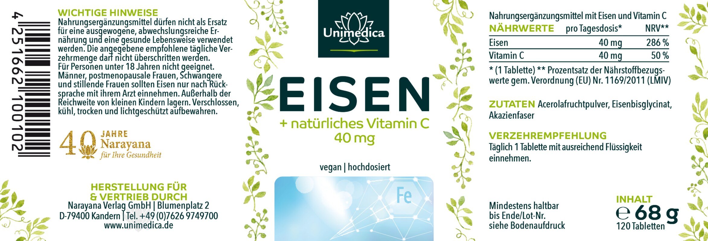 Sparset: Vegan Komplett - Eisen Bisglycinat 40 mg mit 40 mg Vitamin C UND Vitamin B12 mit Folat - 180 Tabletten UND Vegane Omega 3 Algenöl Tropfen mit DHA, EPA und DPA - 50 ml - von Unimedica