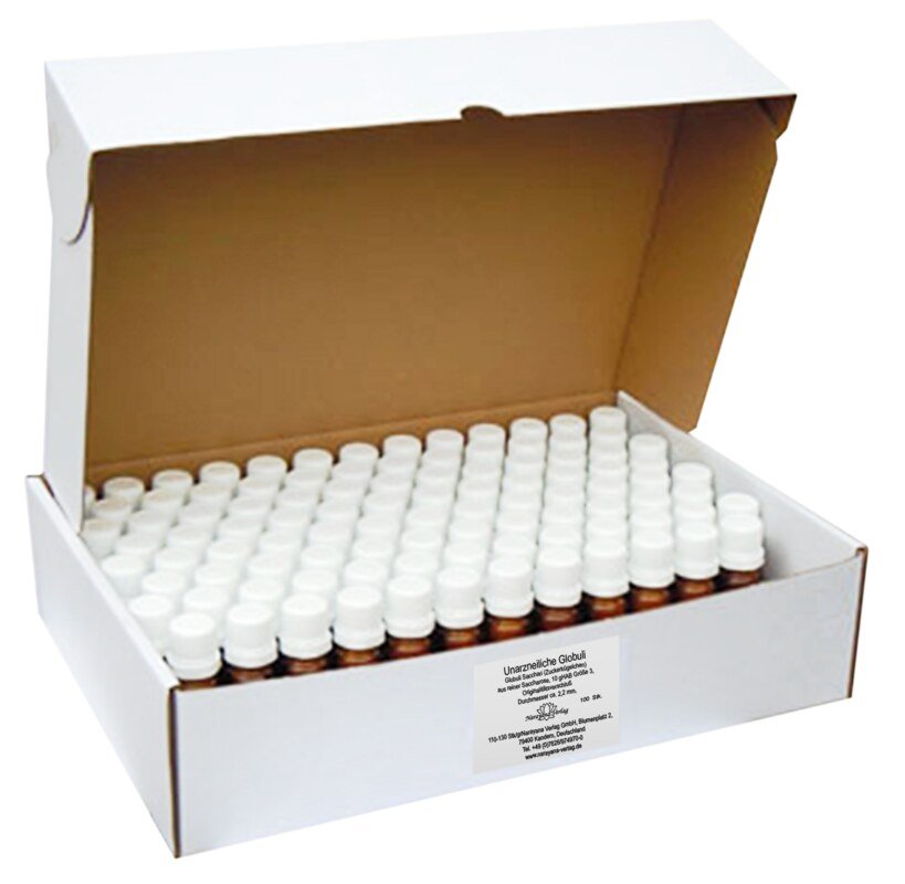 Fläschchen mit Ausgießer - mit 10 g unarzneilichen Globuli der Größe 3 - 100 Stück - von Unimedica