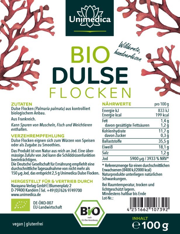 Bio Dulse Flocken - Premiumqualität aus Frankreich - 100 g - von Unimedica