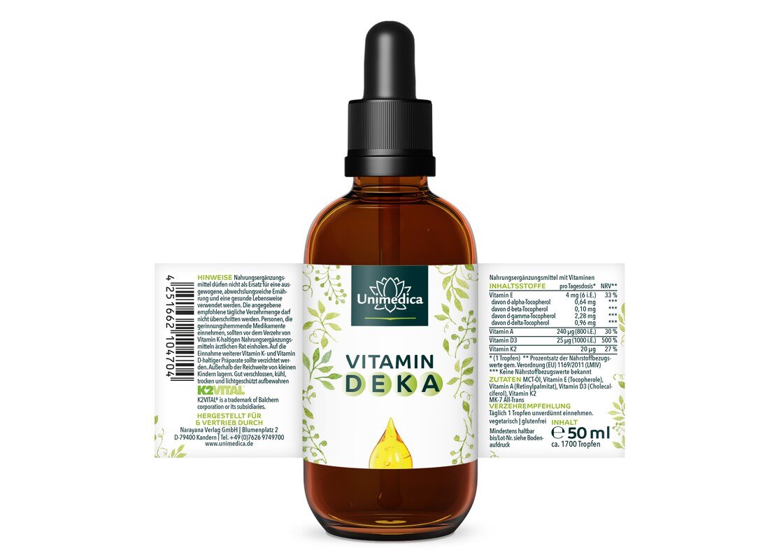 Sparset: Vitamin DEKA Tropfen + UNIimmun + Darmflorin mit Calcium - 50 ml + 180 Kapseln + 180 Kapseln - von Unimedica