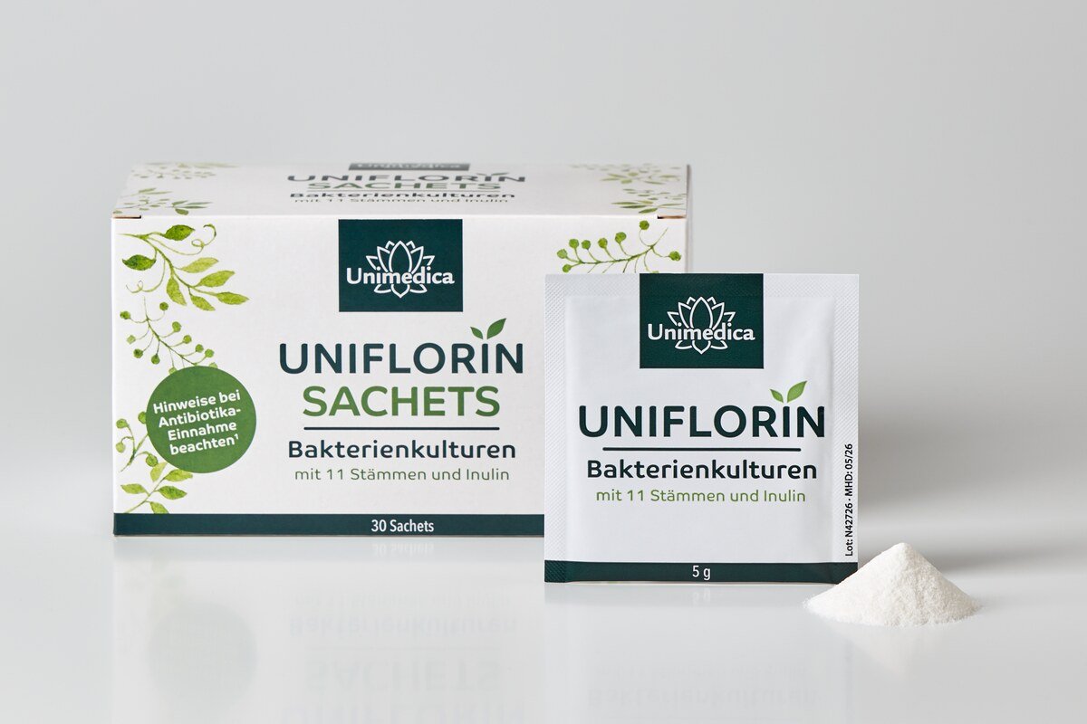 Uniflorin Pulver Sachets mit Kulturen Komplex aus 11 Bakterienstämmen und Inulin - 5 Mrd. KBE pro Tagesdosis - 30 Sachets - von Unimedica