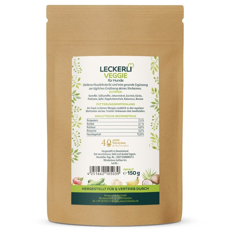Leckerli Veggie für Hunde - natürliche Hundesnacks mit 100 % Obst und Gemüse - 150 g - Ergänzungsfuttermittel - von Uniterra