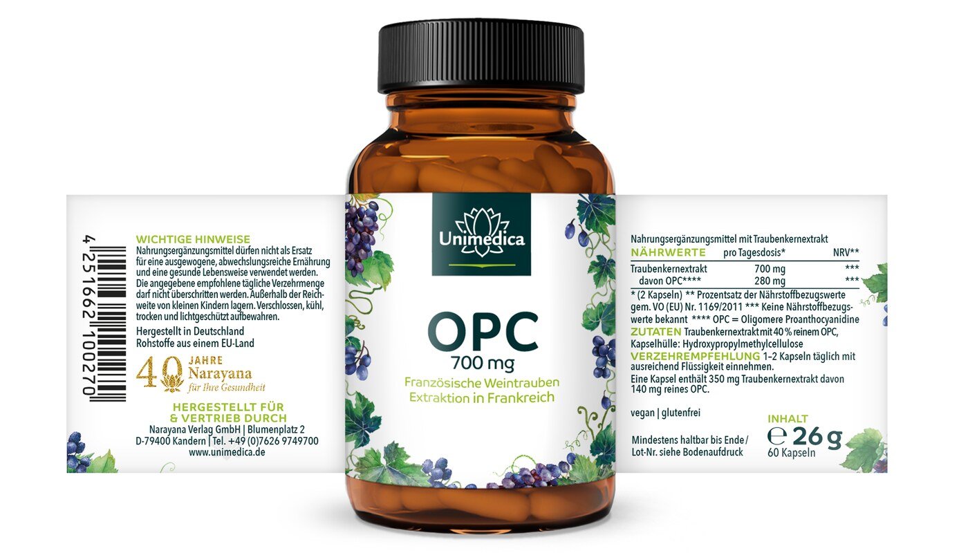 2er-Sparset: OPC - 280 mg pro Tagesdosis (2 Kapseln) - 2 x 60 Kapseln - von Unimedica - Topangebot