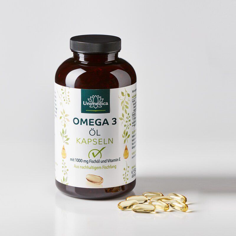 Omega 3 Fischöl - aus nachhaltigem Fischfang - 1000 mg pro Tagesdosis (1 Kapsel) - 400 Kapseln - von Unimedica - MHD: 31.08.2026