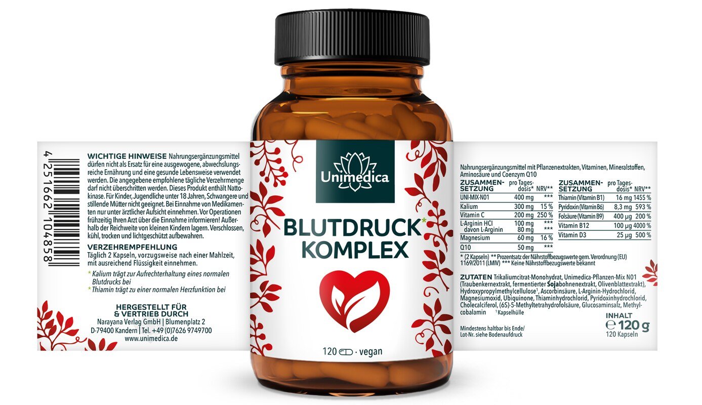 Blutdruck* Komplex - hochdosiert - 120 Kapseln - von Unimedica