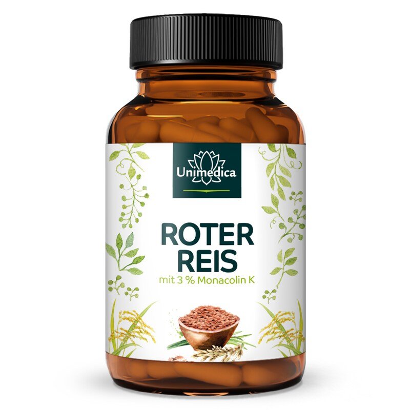 Roter Reis - Rotschimmelreis aus natürlicher Fermentation - mit 2,51 mg Monacolin K pro Tagesdosis (1 Kapsel) - 120 Kapseln - von Unimedica