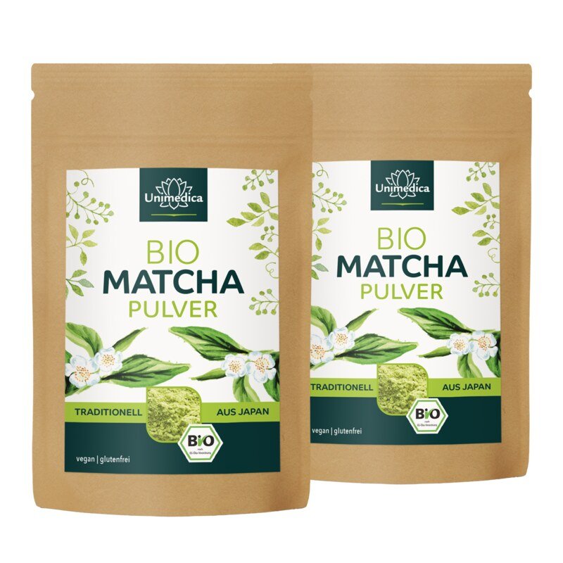 2er-Sparset: Bio Matcha Pulver - japanischer Grüntee für Latte, Shakes & zum Backen - 100 g - von Unimedica