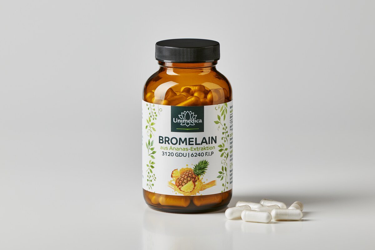 Bromelain - 1040 mg und 3.120 GDU | 6.240 F.I.P. pro Tagesdosis (2 Kapseln) - mit magensaftresistenten DR® Caps - 120 Kapseln - von Unimedica