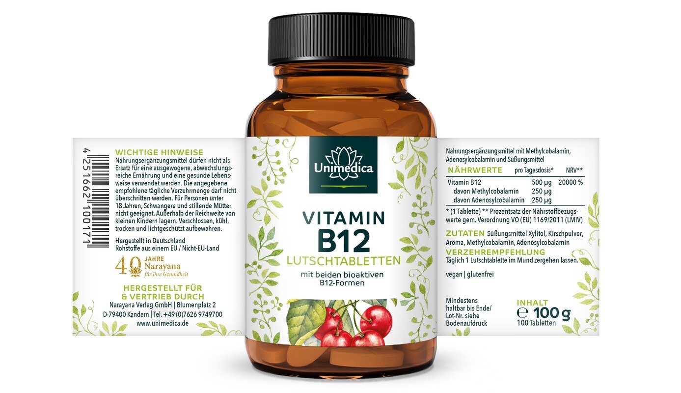 2er-Sparset: Vitamin B12 - 2 x 100 Lutschtabletten - von Unimedica