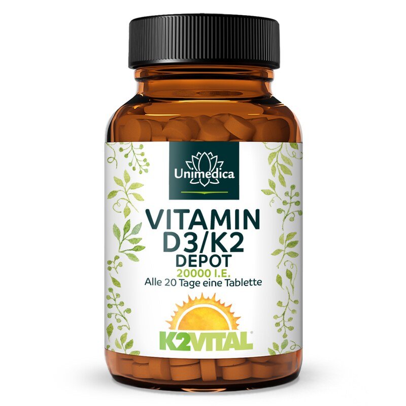 Vitamin D3 / K2 MK7 All-trans Depot - D3 20.000 I.E. 500µg / K2 200 µg (1 Tablette) - 180 Tabletten - von Unimedica