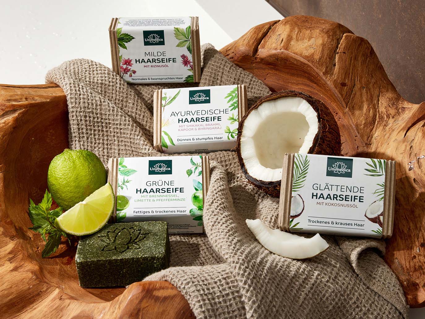 Grünes Haarshampoo - mit Brennnessel, Limette und Pfefferminze - für fettiges & trockenes Haar - 100 g - von Unimedica