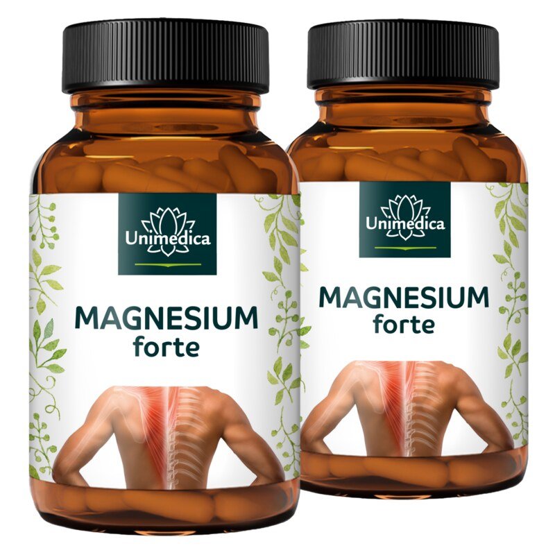 2er-Sparset: Magnesium forte - 400 mg Magnesium pro Tagesdosis (1 Kapsel) - 2 x 365 Kapseln - von Unimedica