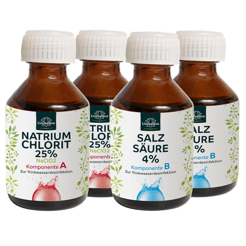 Doppelpack: 2x Natriumchlorit 25 % + 2x Salzsäure 4 % - von Unimedica