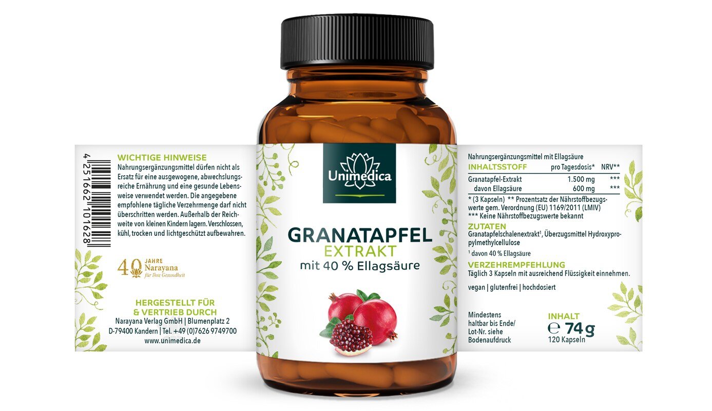 Granatapfel Extrakt - 40 % Ellagsäure - 120 Kapseln - von Unimedica