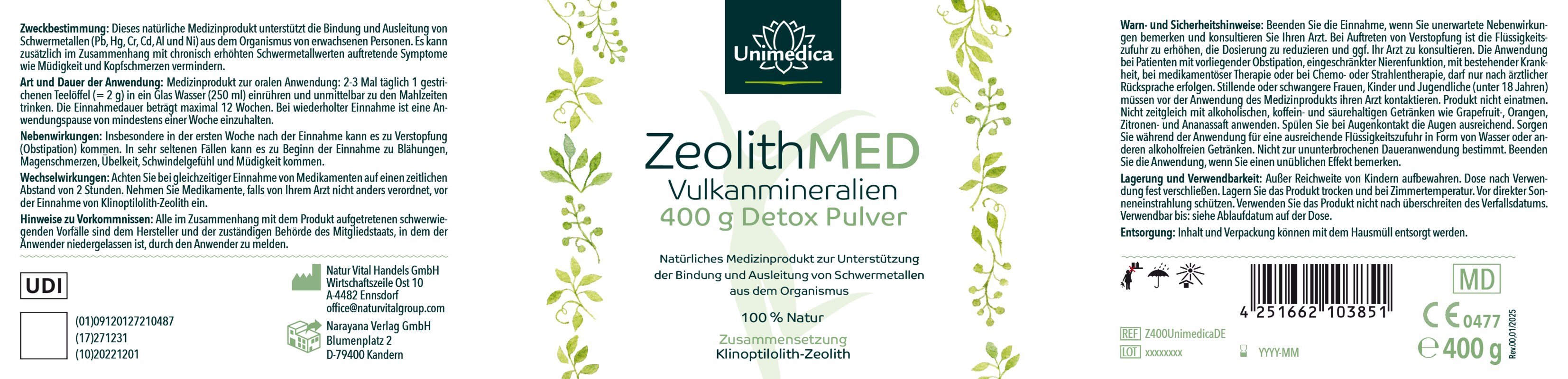 ZeolithMED Detox Pulver - Vulkanmineralien - 400 g - von Unimedica