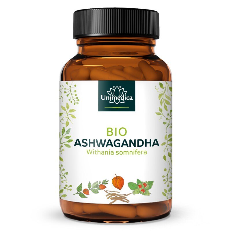 Bio Ashwagandha - 1.800 mg pro Tagesdosis (3 Kapseln) - hochdosiert - 180 Kapseln - von Unimedica